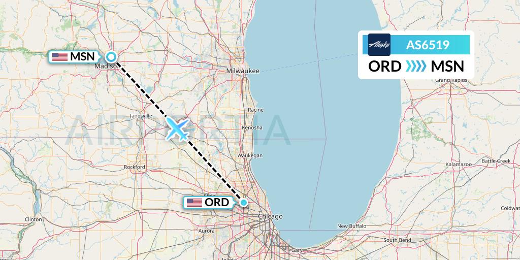 AS6519 Alaska Airlines Flight Map: Chicago to Madison