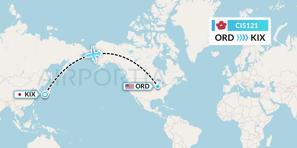 CI5121 China Airlines Flight Map: Chicago to Osaka
