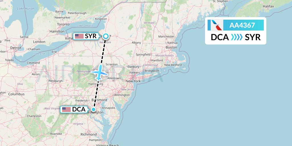 AA4367 American Airlines Flight Map: Washington to Syracuse