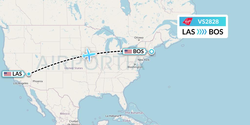 VS2828 Virgin Atlantic Airways Flight Map: Las Vegas to Boston