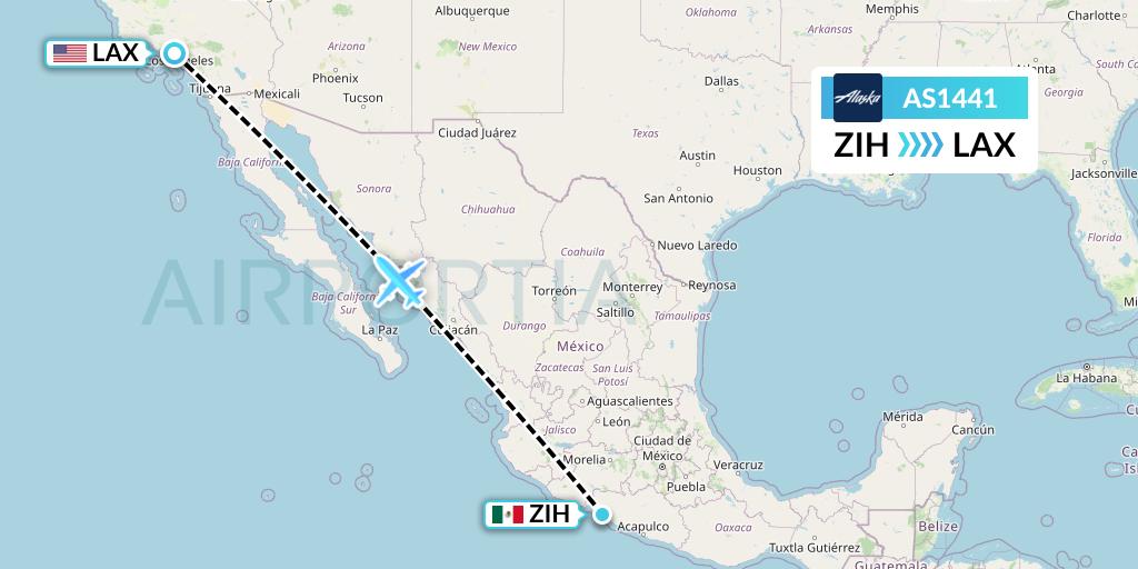 AS1441 Alaska Airlines Flight Map: Zihuatanejo to Los Angeles