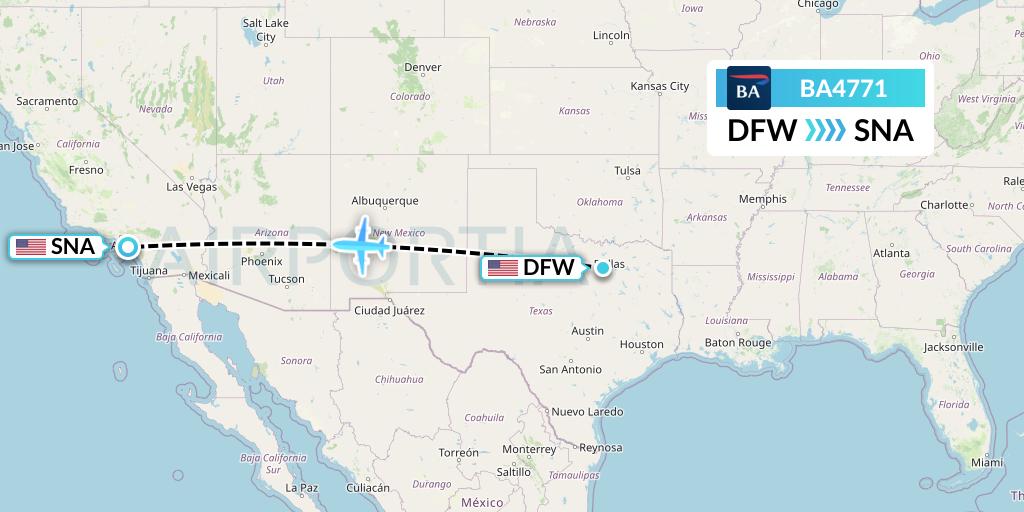 BA4771 British Airways Flight Map: Dallas to Orange County