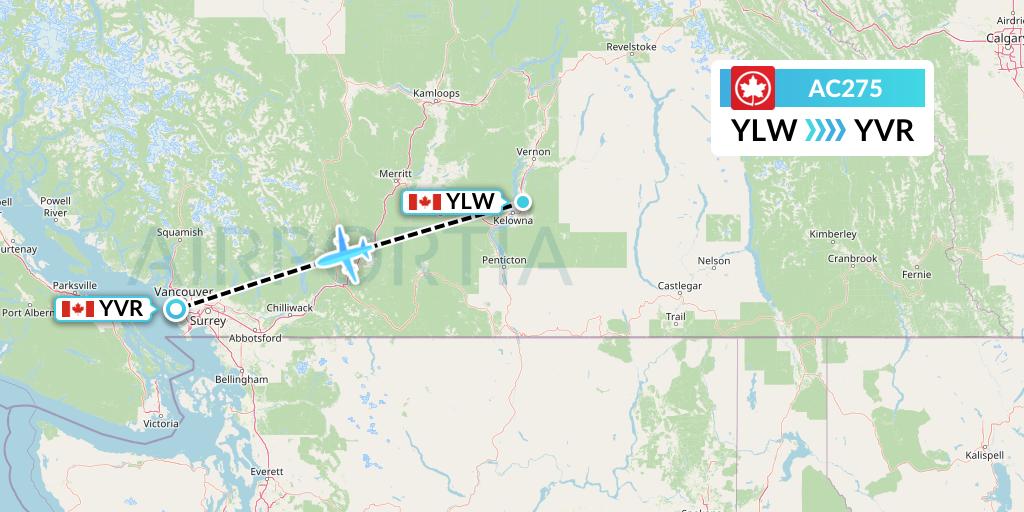 AC275 Air Canada Flight Map: Kelowna to Vancouver