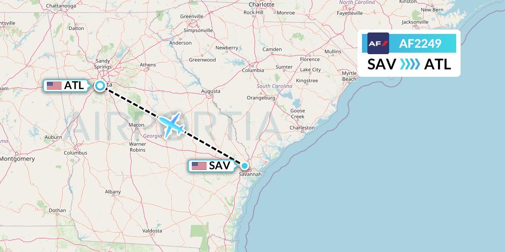 AF2249 Air France Flight Map: Savannah to Atlanta