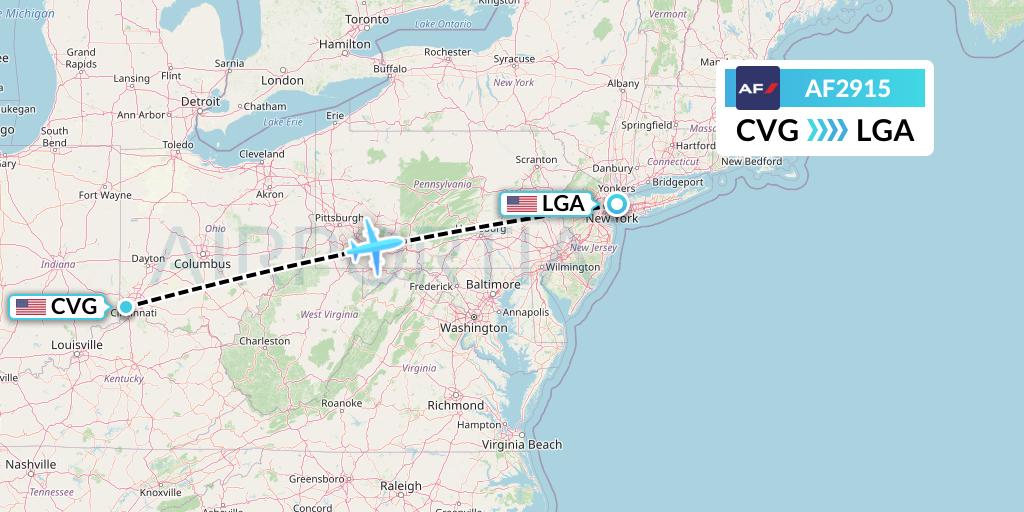 AF2915 Air France Flight Map: Cincinnati to New York
