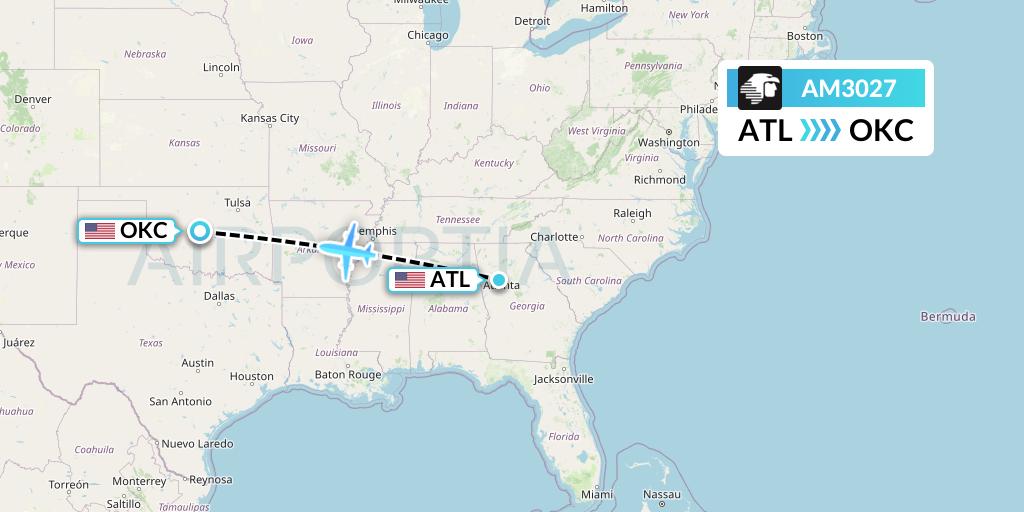AM3027 Aeromexico Flight Map: Atlanta to Oklahoma City