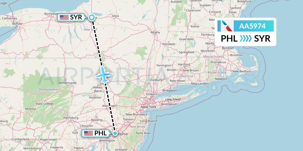 AA5974 American Airlines Flight Map: Philadelphia to Syracuse
