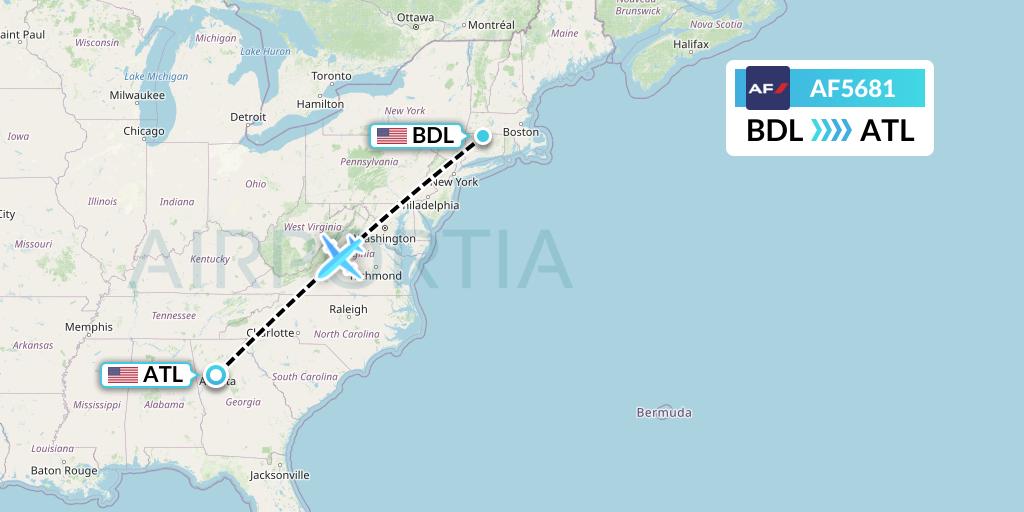AF5681 Air France Flight Map: Windsor Locks to Atlanta