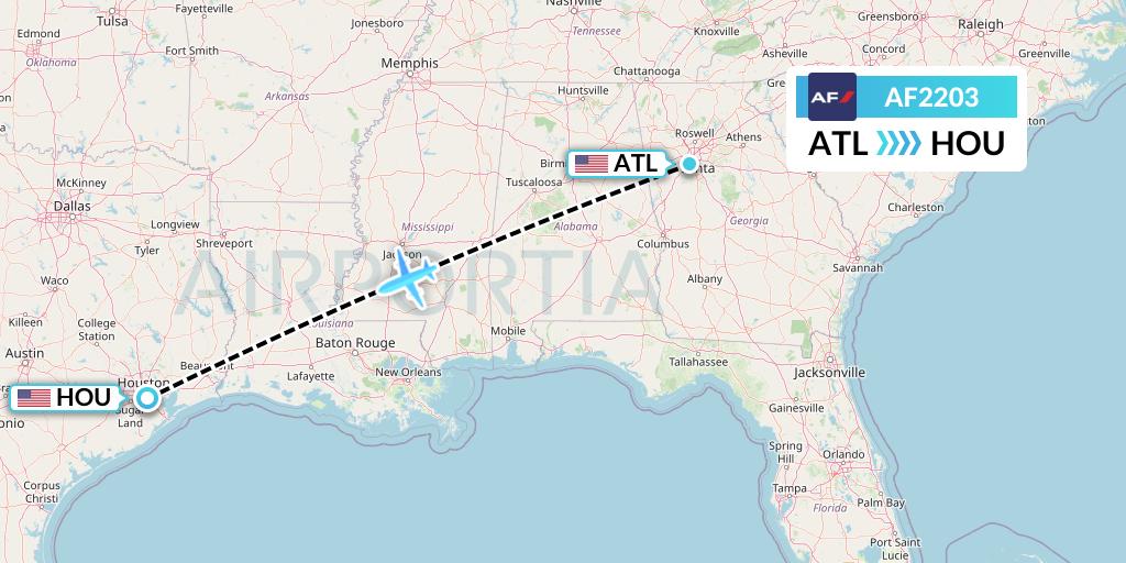 AF2203 Air France Flight Map: Atlanta to Houston