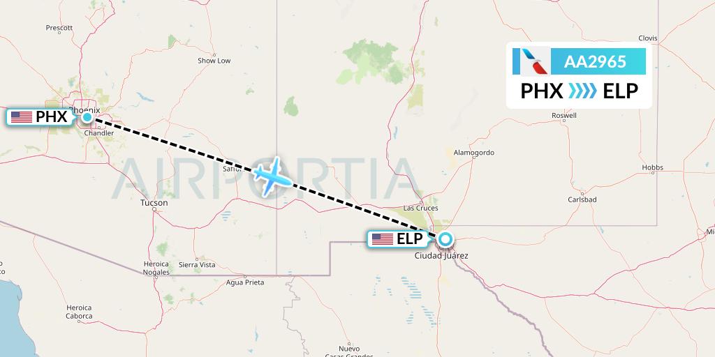 AA2965 American Airlines Flight Map: Phoenix to El Paso