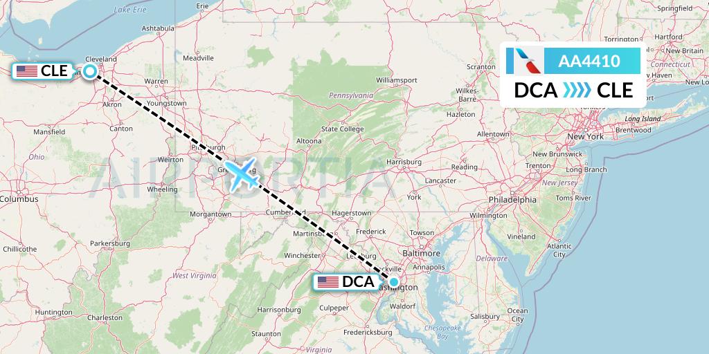 AA4410 American Airlines Flight Map: Washington to Cleveland