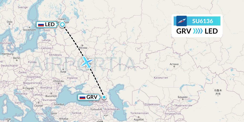 SU6136 Aeroflot Flight Map: Grozny to St. Petersburg