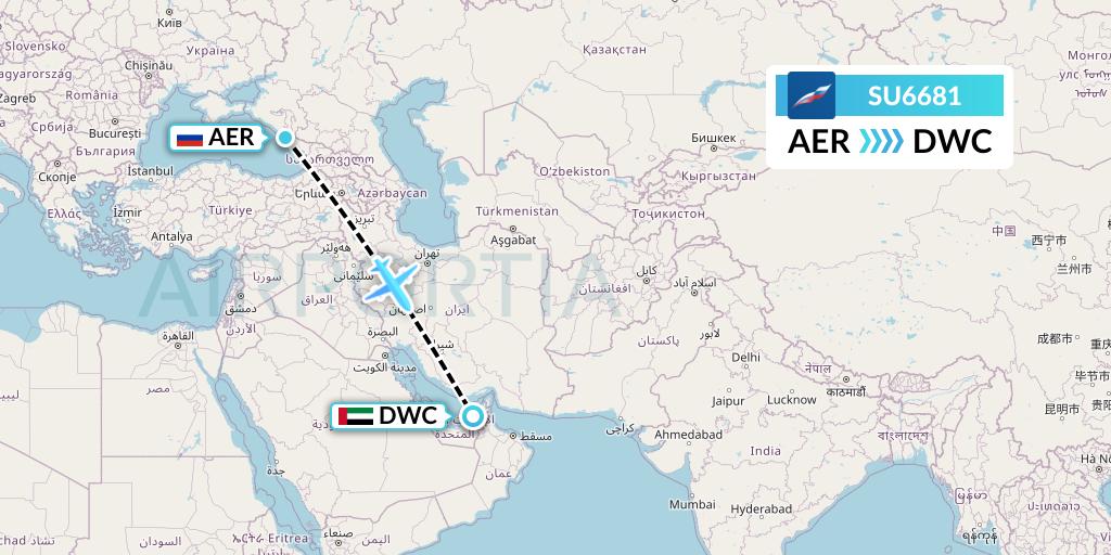 SU6681 Aeroflot Flight Map: Sochi to Dubai