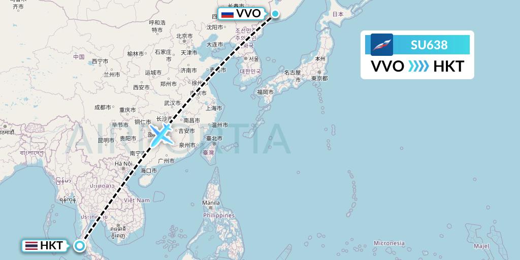 SU638 Aeroflot Flight Map: Vladivostok to Phuket