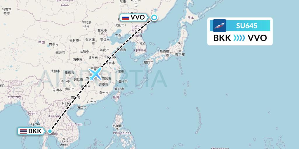 SU645 Aeroflot Flight Map: Bangkok to Vladivostok