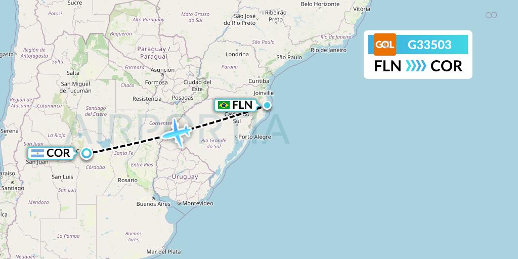 G33503 GOL Transportes Aeros Flight Map: Florianopolis to Cordoba