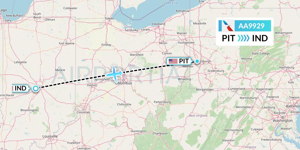 AA9929 American Airlines Flight Map: Pittsburgh to Indianapolis