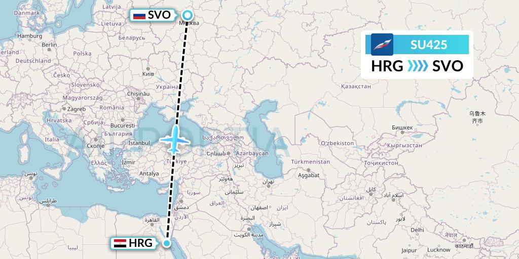 SU425 Aeroflot Flight Map: Hurghada to Moscow