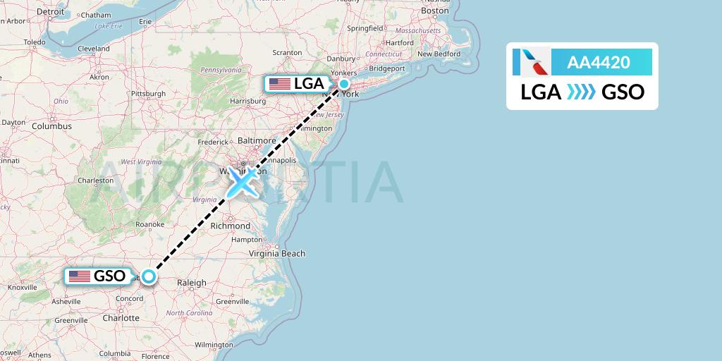 AA4420 American Airlines Flight Map: New York to Greensboro