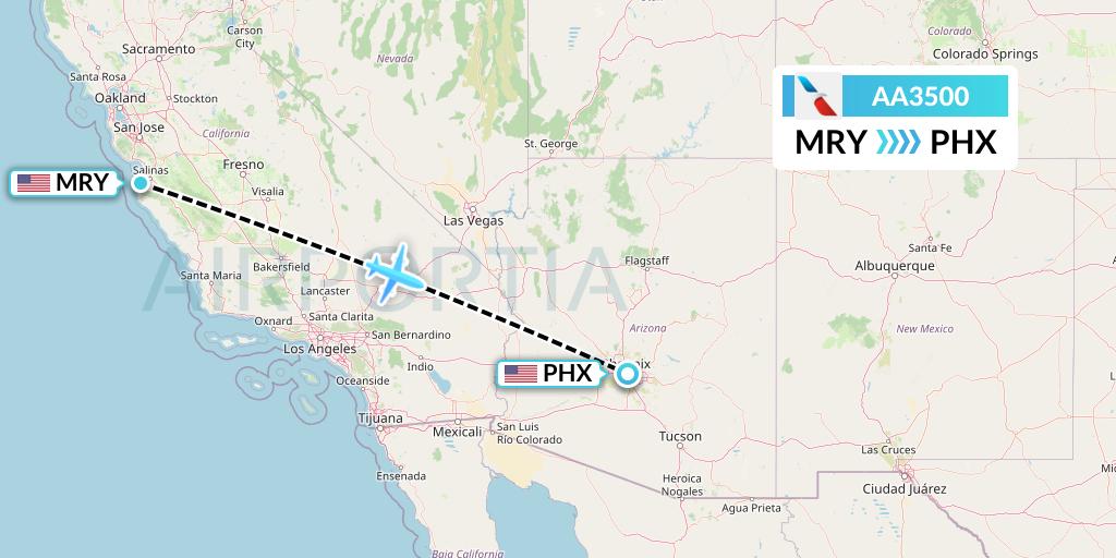 AA3500 American Airlines Flight Map: Monterey to Phoenix