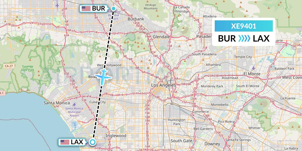 XE9401 Jsx Flight Map: Burbank to Los Angeles