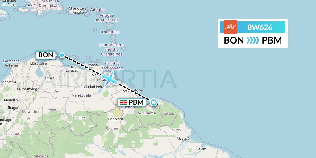 8W626 Flight Status Fly AllWays Bonaire to Paramaribo (EDR626)