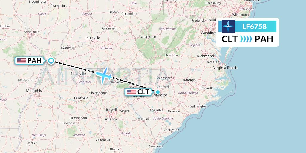 LF6758 Corporate Flight Management Flight Map: Charlotte to Paducah