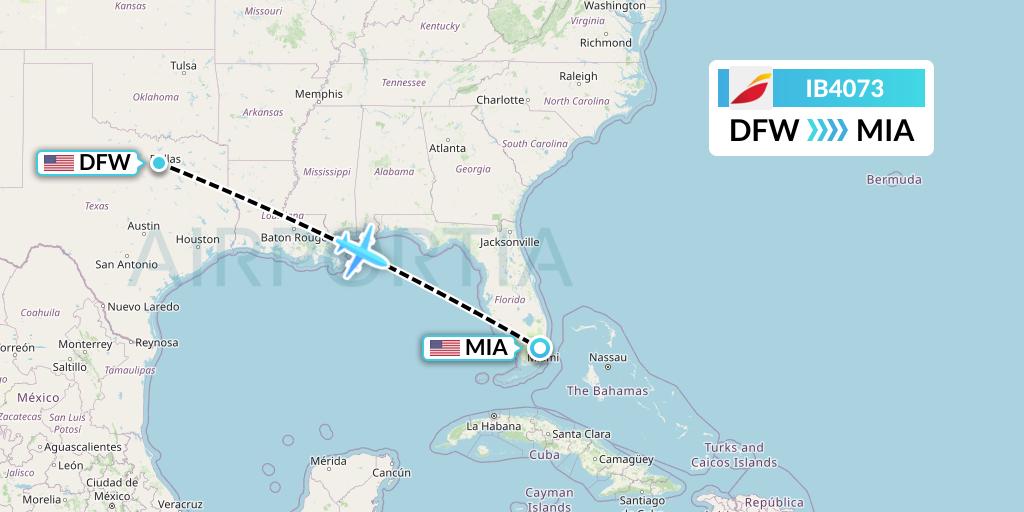 IB4073 Iberia Flight Map: Dallas to Miami