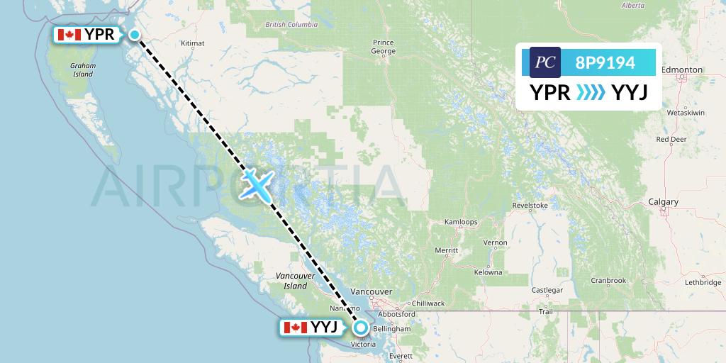 8P9194 Pacific Coastal Airlines Flight Map: Prince Rupert to Victoria