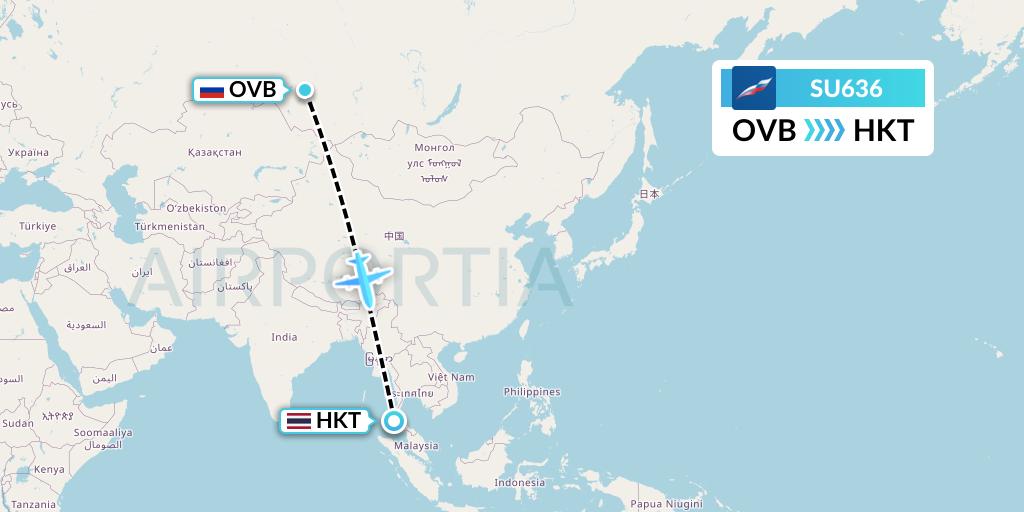 SU636 Aeroflot Flight Map: Novosibirsk to Phuket