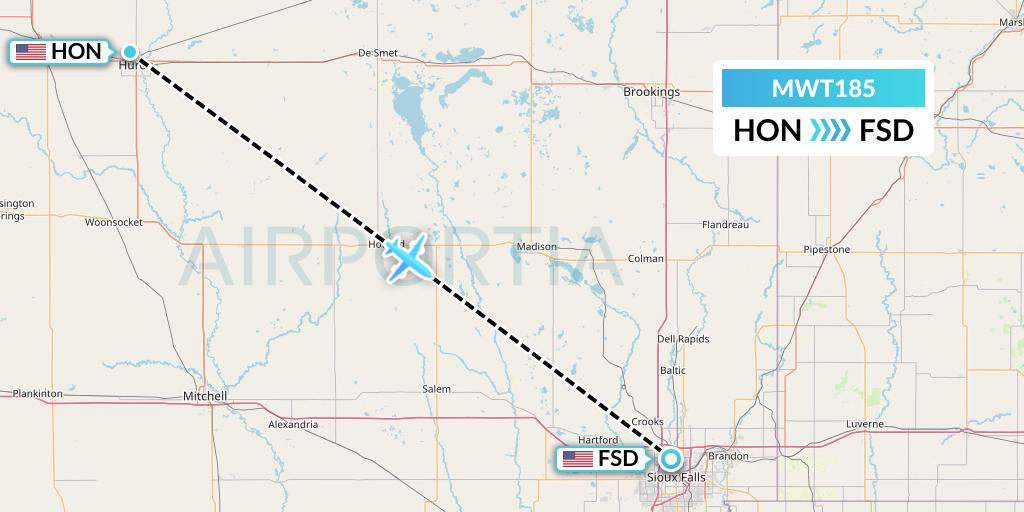 MWT185 Midwest Aviation Division Flight Map: Huron to Sioux Falls
