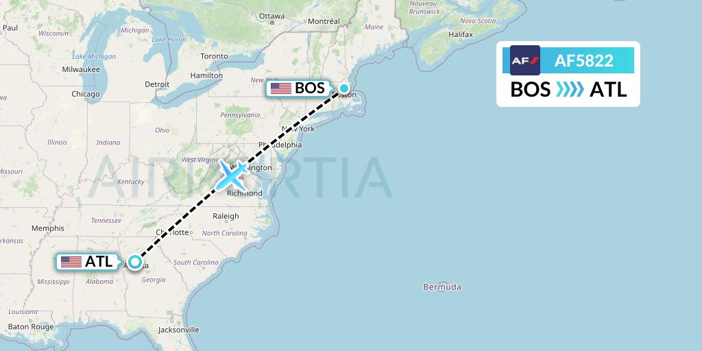 AF5822 Air France Flight Map: Boston to Atlanta