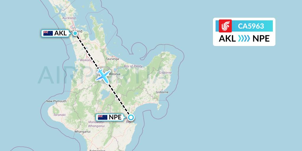 CA5963 Air China Flight Map: Auckland to Napier