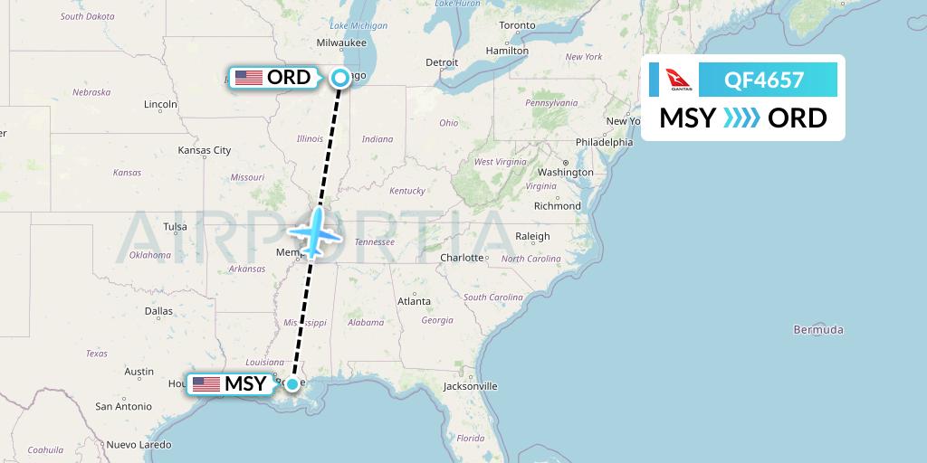 QF4657 Qantas Flight Map: New Orleans to Chicago