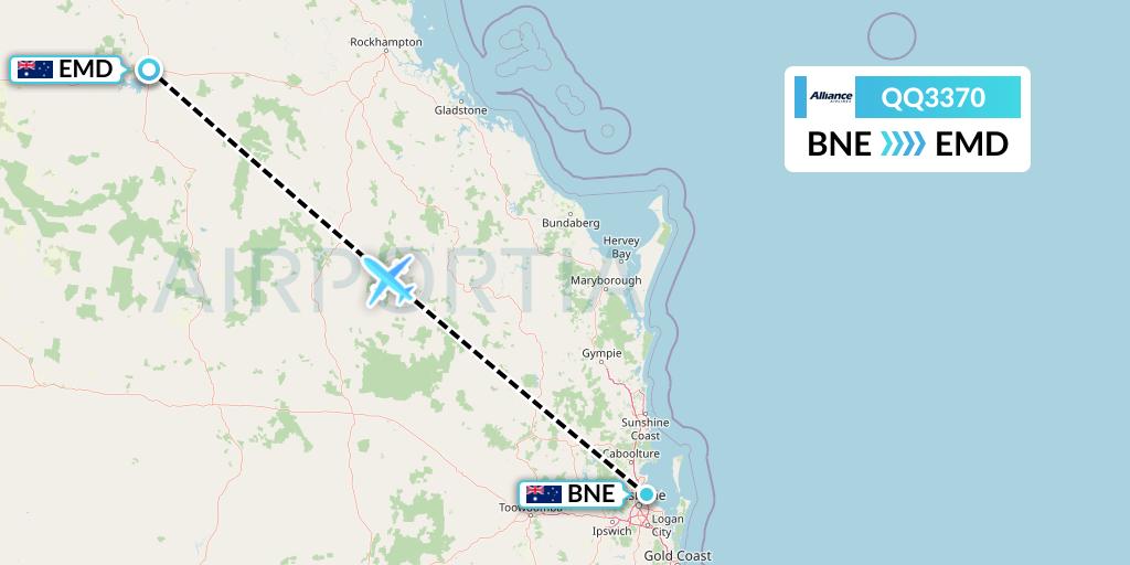 QQ3370 Alliance Airlines Flight Map: Brisbane to Emerald