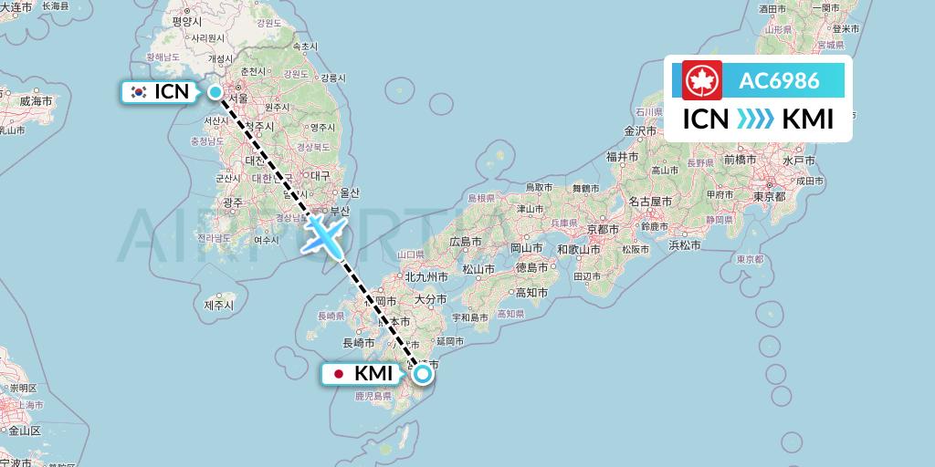 AC6986 Air Canada Flight Map: Seoul to Miyazaki