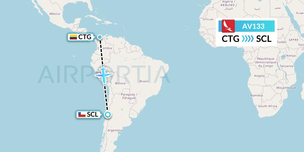 AV133 Avianca Flight Map: Cartagena to Santiago
