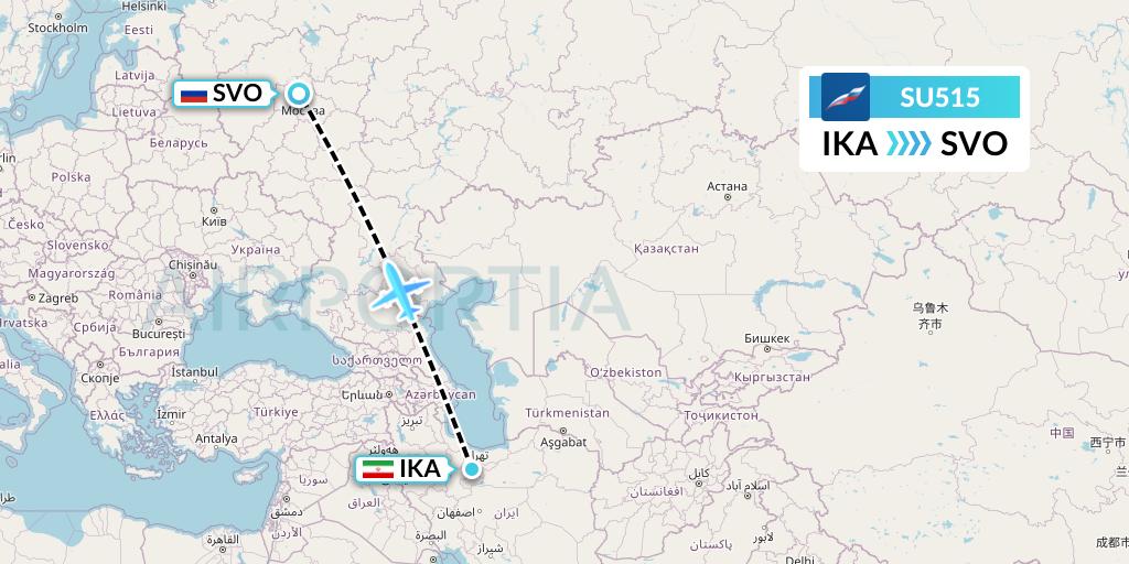 SU515 Aeroflot Flight Map: Tehran to Moscow