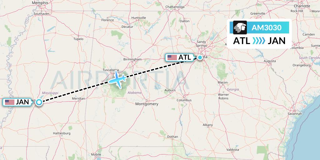 AM3030 Aeromexico Flight Map: Atlanta to Jackson