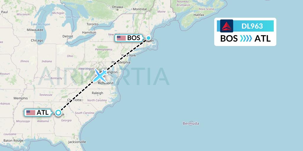 DL963 Delta Air Lines Flight Map: Boston to Atlanta