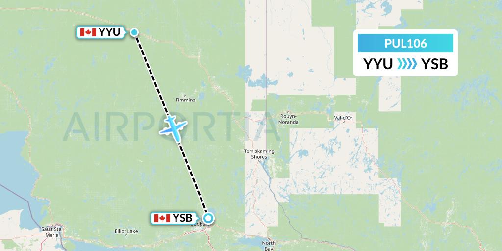 PUL106 Ornge Air Flight Map: Kapuskasing to Sudbury