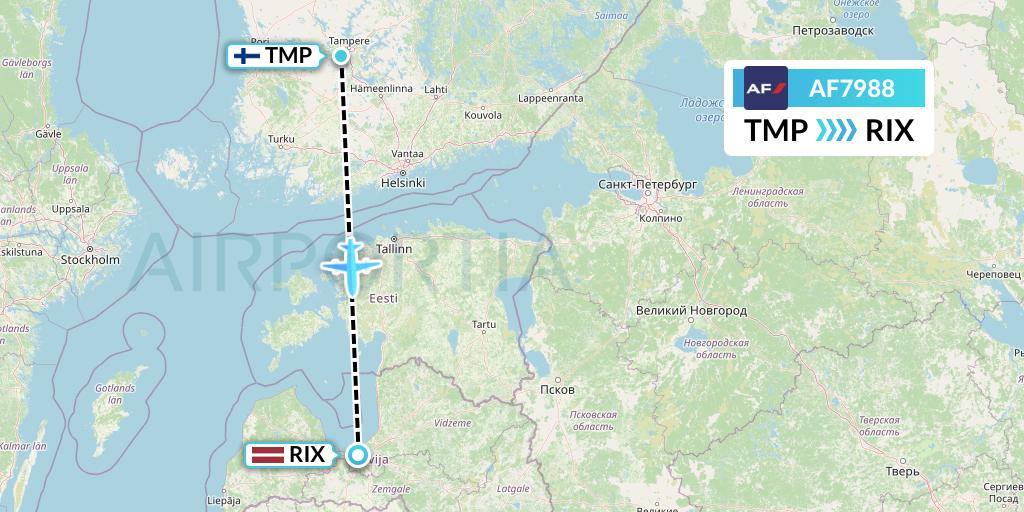 AF7988 Air France Flight Map: Tampere to Riga