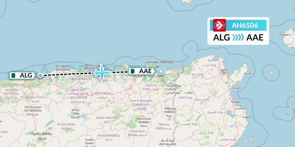AH6506 Air Algerie Flight Map: Algiers to Annaba