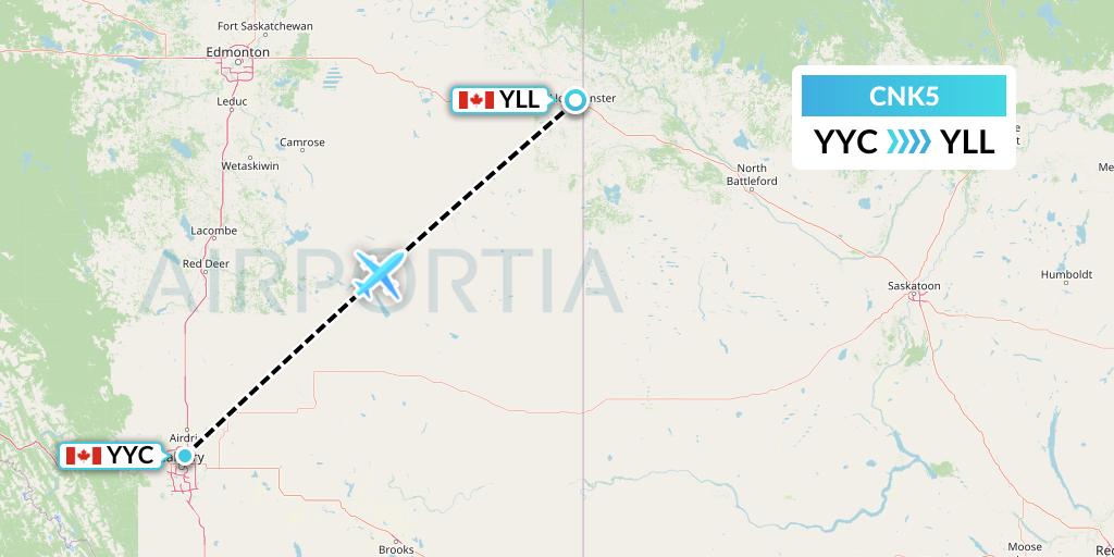 CNK5 Sunwest Aviation Flight Map: Calgary to Lloydminster
