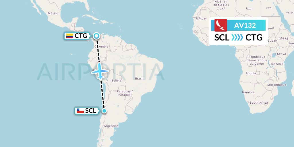 AV132 Avianca Flight Map: Santiago to Cartagena