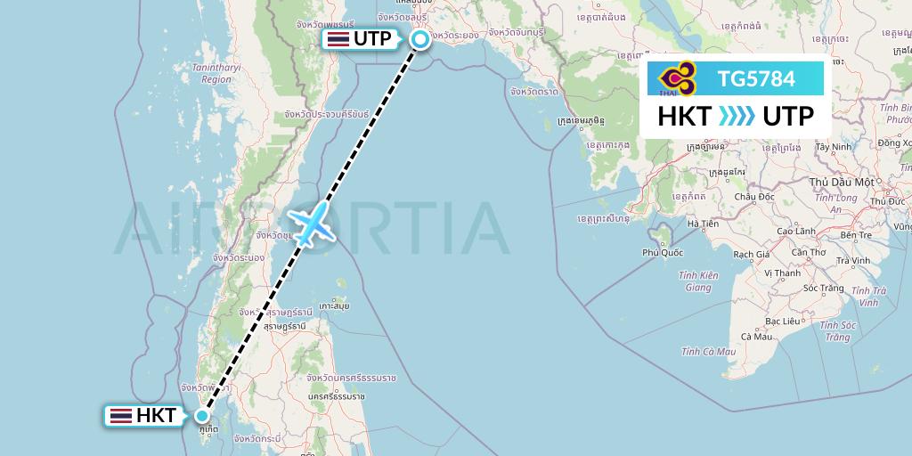 TG5784 Thai Airways Flight Map: Phuket to Rayong