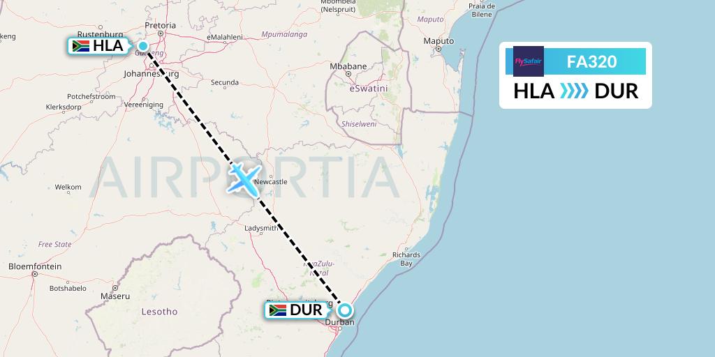 FA320 Safair Flight Map: Johannesburg to Durban
