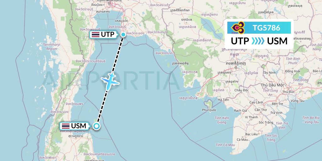 TG5786 Thai Airways Flight Map: Rayong to Koh Samui