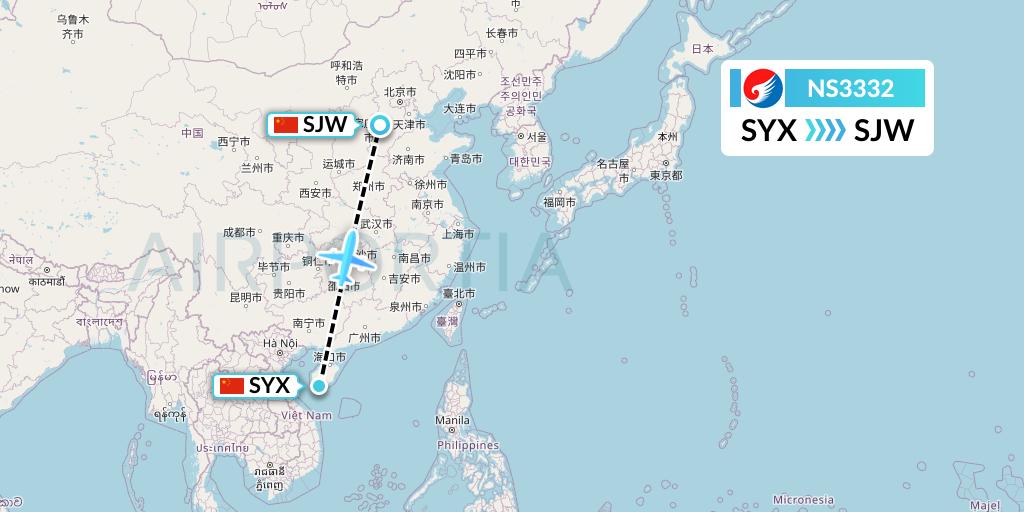 NS3332 Hebei Airlines Flight Map: Sanya to Shijiazhuang