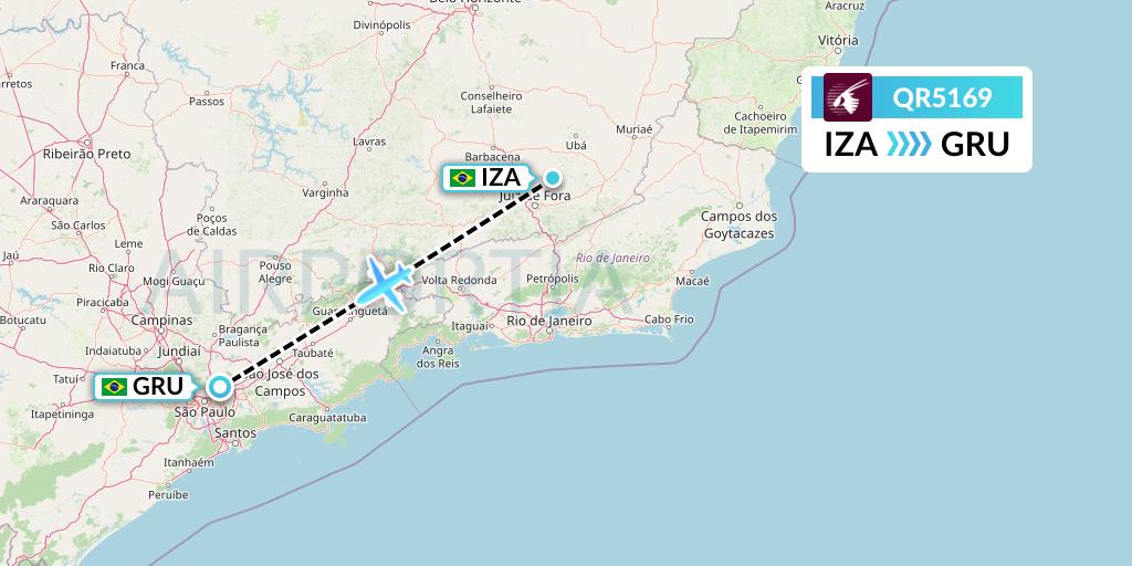 QR5169 Qatar Airways Flight Map: Juiz de Fora to Sao Paulo